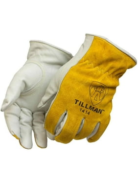Tillman 1524 Split Cowhide Full Leather Back Rubber Cuff Gloves Large 12 pack